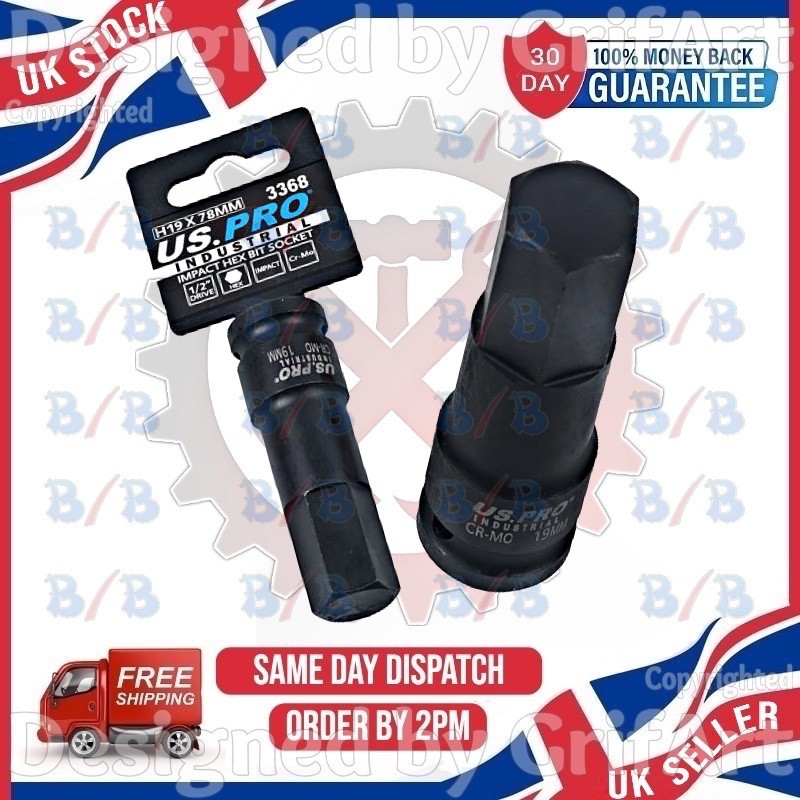 US PRO INDUSTRIAL 1/2″ INCH DRIVE H19 19MM IMPACT HEX BIT SOCKET ALLEN KEY TOOL