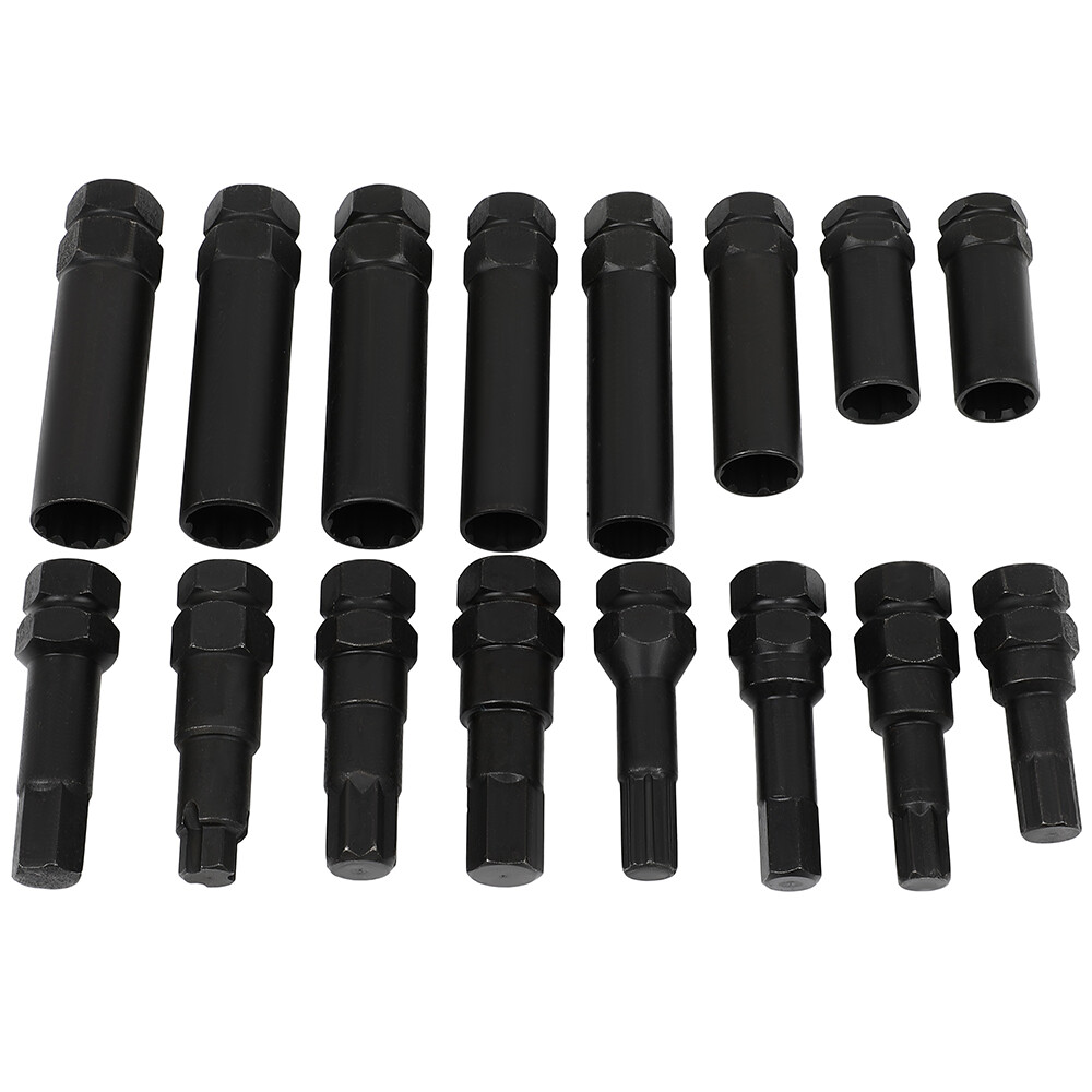 16Pcs Locking Lug Nut Master Set Removal Tool Kit Wheel Lock Key Double Hex-Head