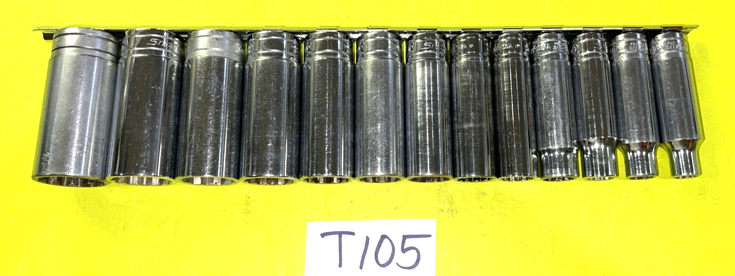 SNAP-ON TOOLS 13 PIECE 1/2 DR. SAE. DEEP CHROME SOCKET SET 12 POINT 3/8 TO 1-1/8