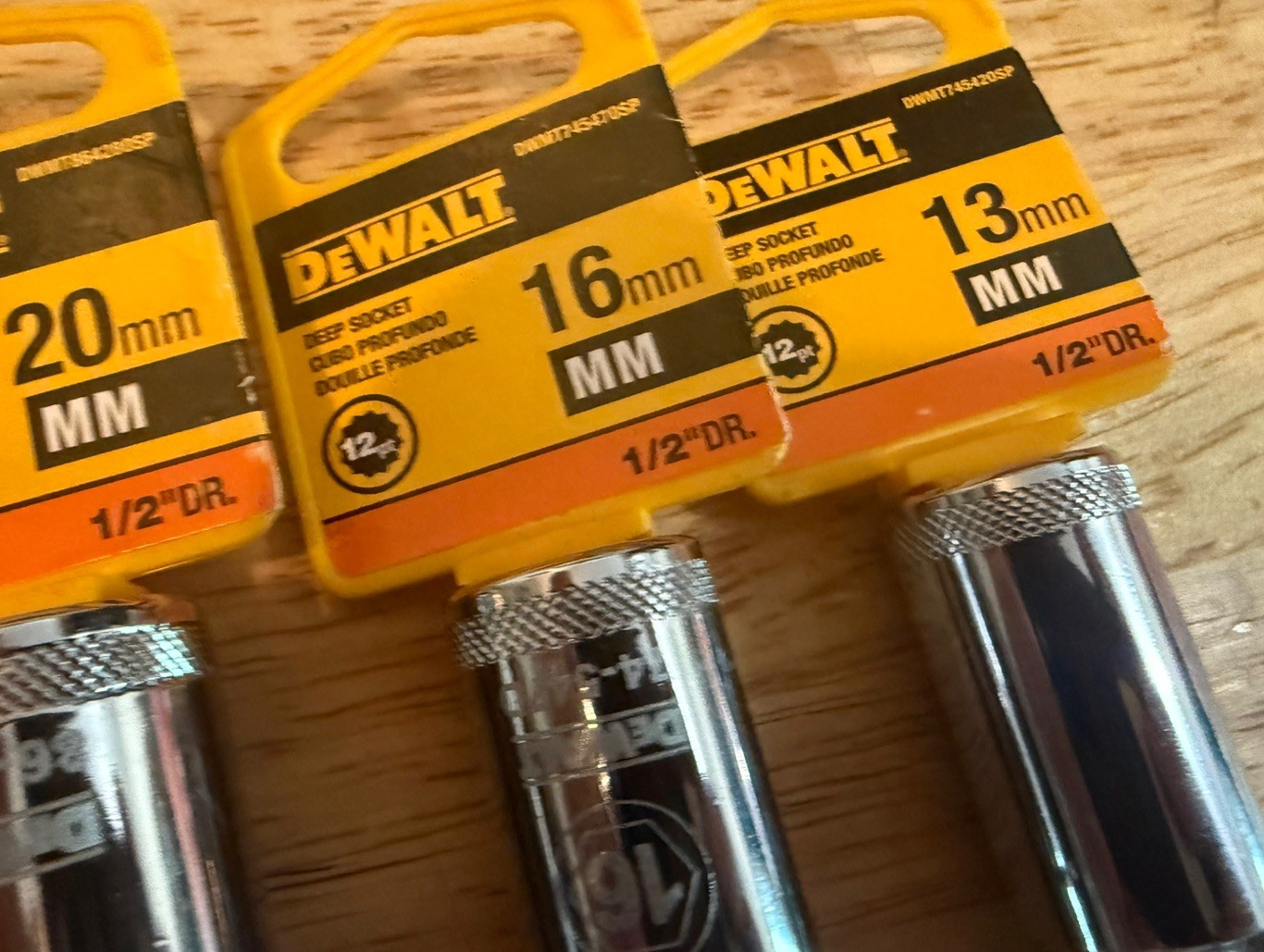 Dewalt 1/2” drive 12 point Sockets – 6 total NEW metric Deep