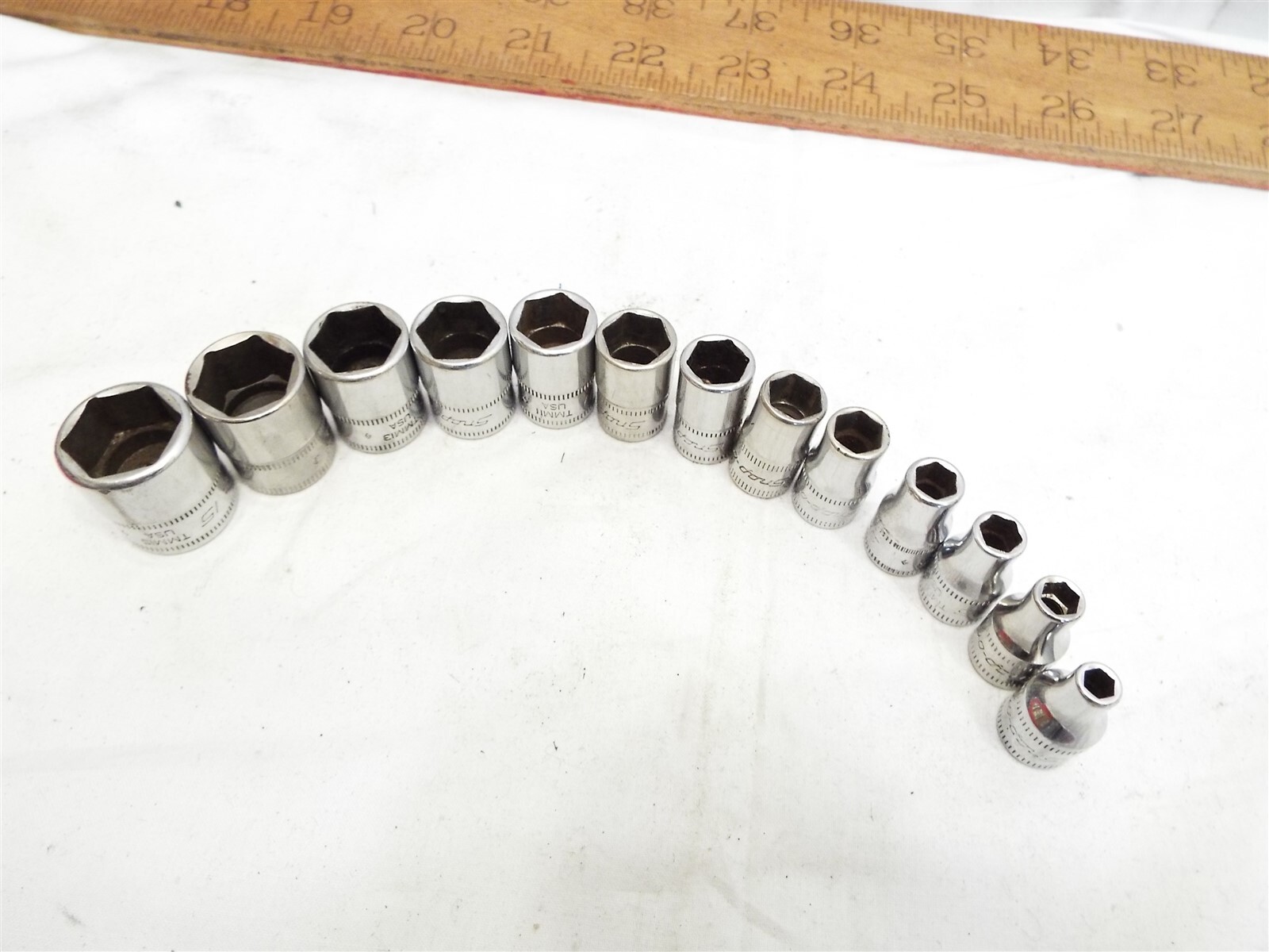 Clean Set 13 Snap-On 1/4″ 6-pt Metric Sockets Shallow/Standard Length 4-15mm