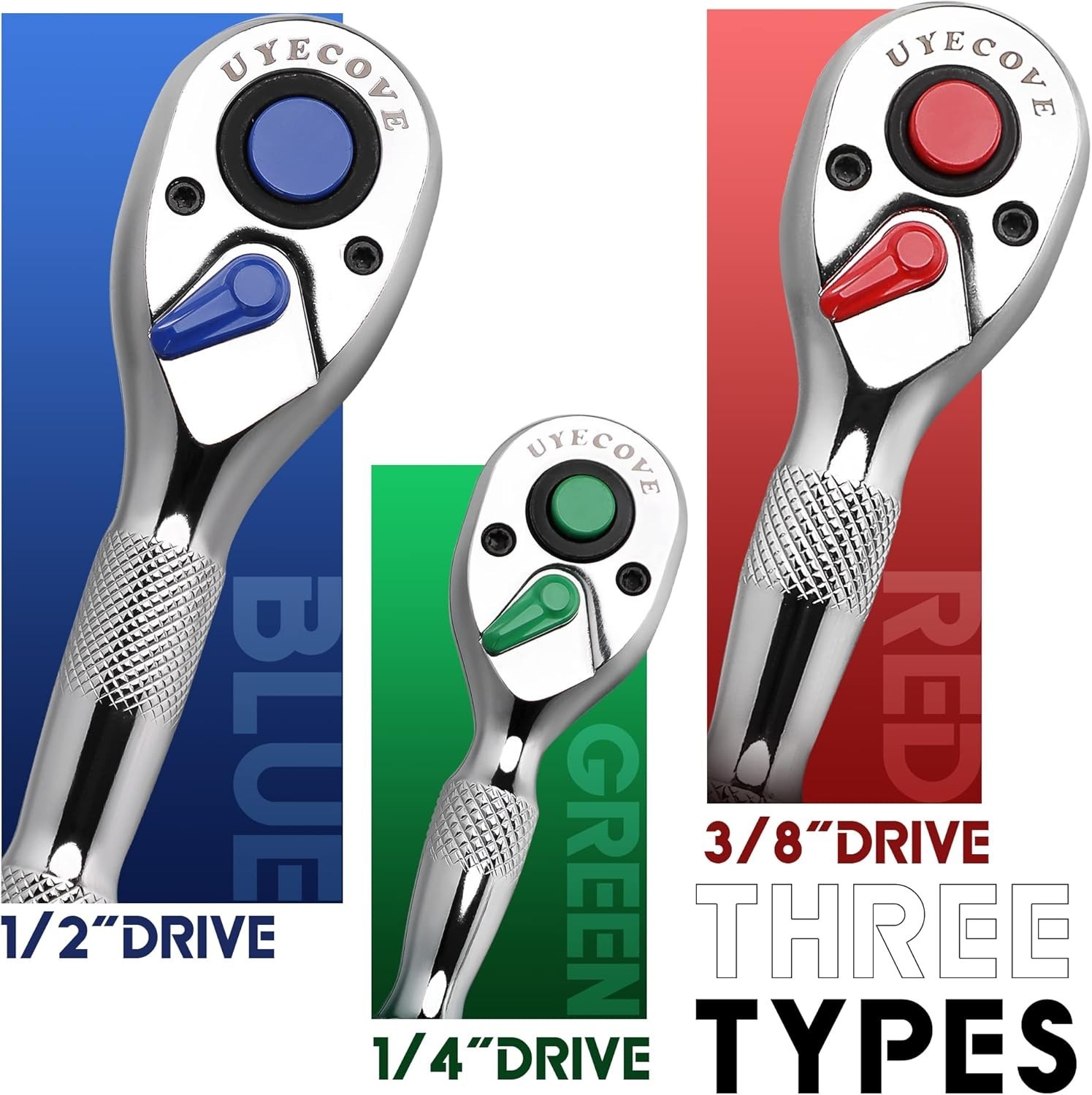 Ratchet Set 3PCs-1/4 Drive Ratchet, 3/8″ Drive Ratchet, 1/2″ Drive Ratchet, R…
