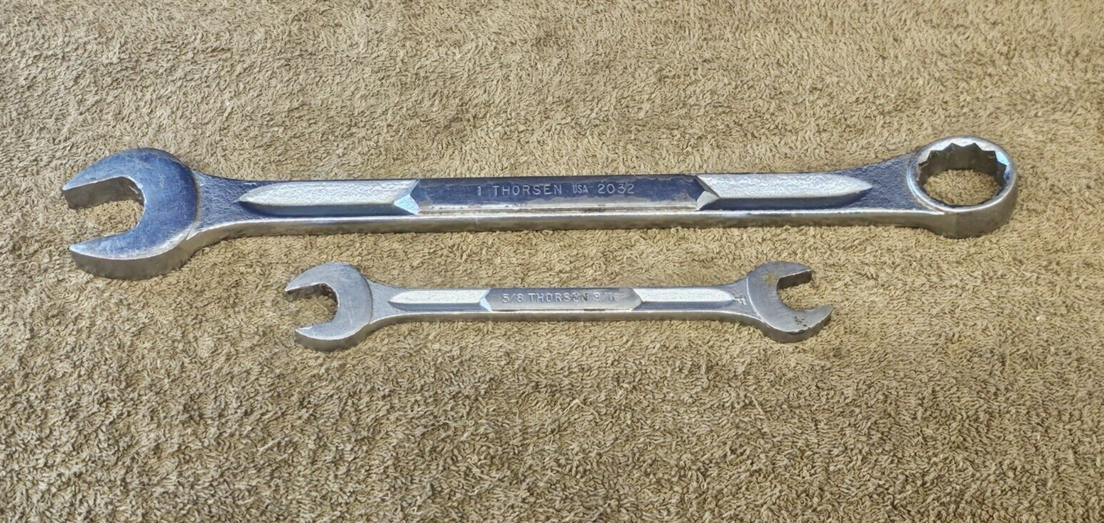 2 Thorsen Combination Open End Wrench Set 2032 1″ 3018 5/8″ 9/16″ SAE USA 12 PT