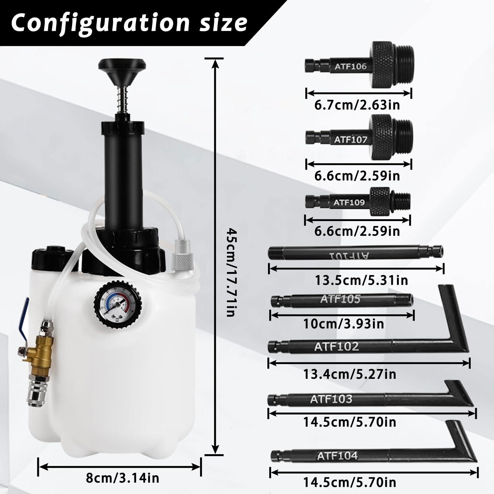 Transmission Oil Filling System Fluid Pump Manual Tool With 8pc ATF Adaptors 3L