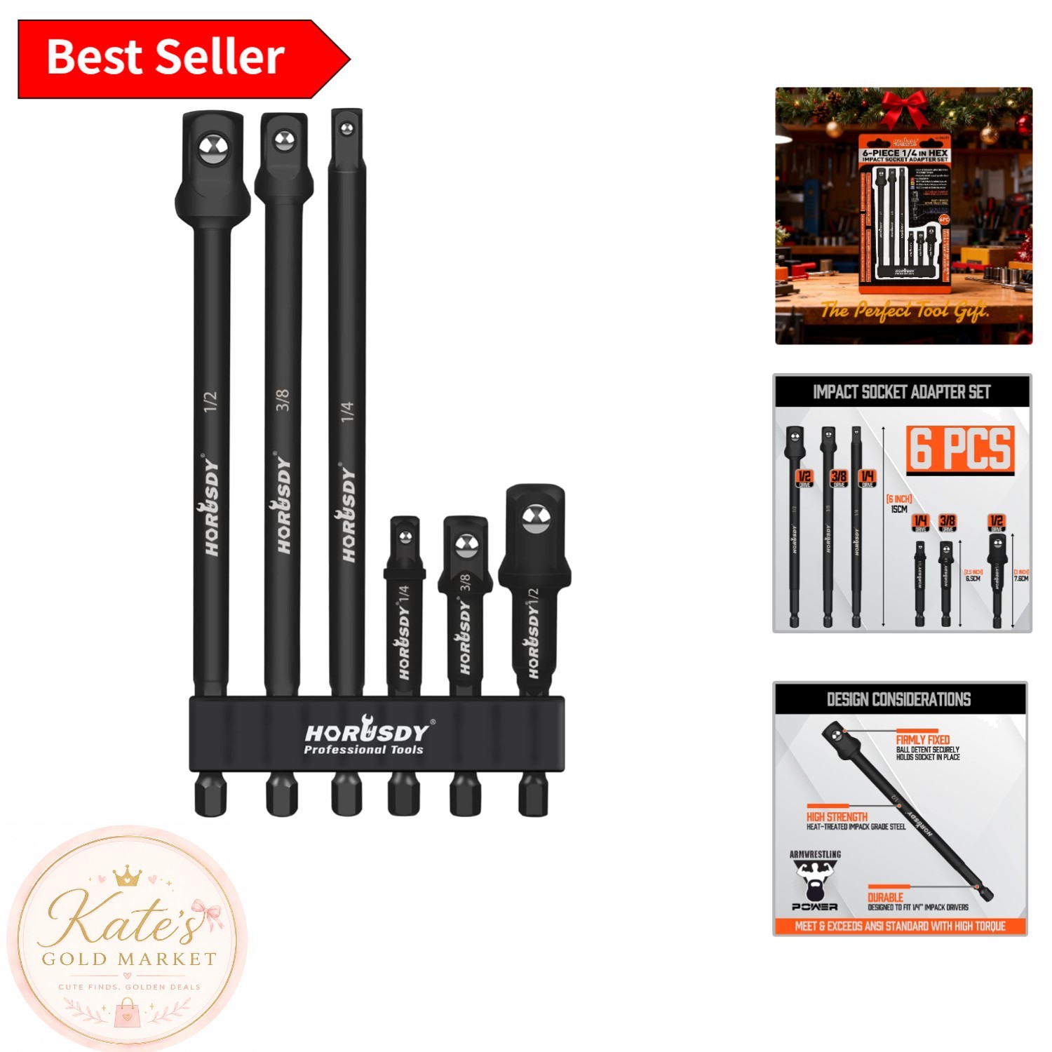 Versatile 6-Piece Sockets Adapter Set – 1/4″, 3/8″, 1/2″ Drives – Chrome Steel