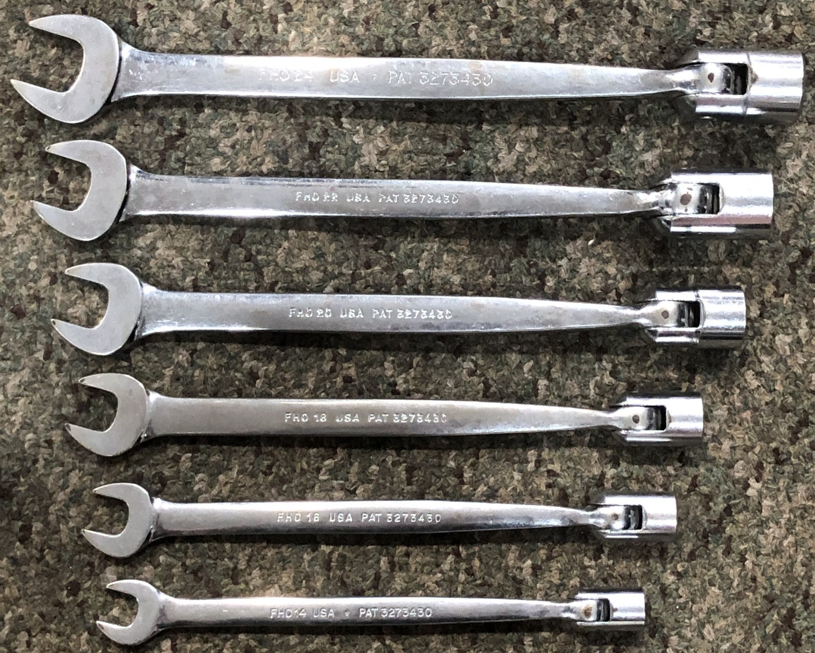 6 Snap-On FHO Set SAE Flex Head Socket Wrench 3/4, 11/16, 5/8, 9/16, 1/2, 7/16