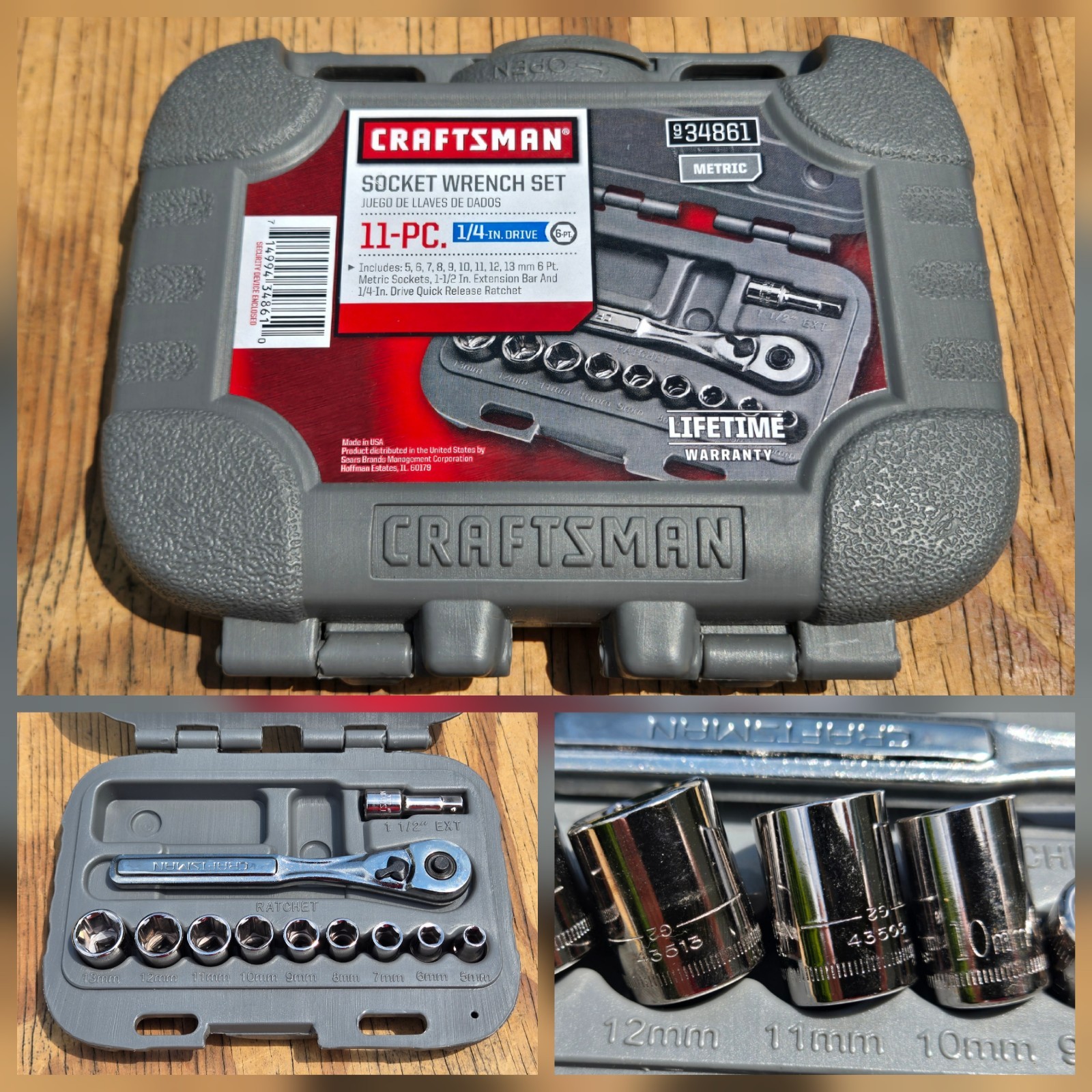 NOS SEARS Craftsman USA 11Pc. 1/4” Metric 5mm-13mm 6Pt. Socket Ratchet Set 34861