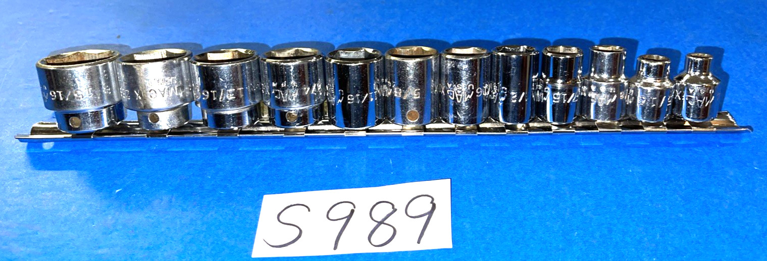 MAC TOOLS 12 PIECE 3/8 DRIVE SAE SHORT CHROME SOCKET SET 6 POINT 1/4 TO 15/16