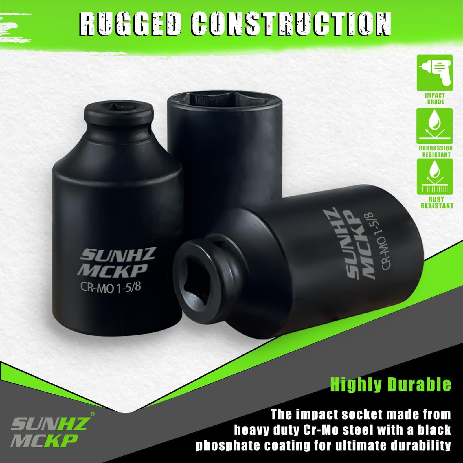 Impact Socket 12 Point Deep SAE 1 5 8 Inch Drive CR MO Axle Nut Impact Grade