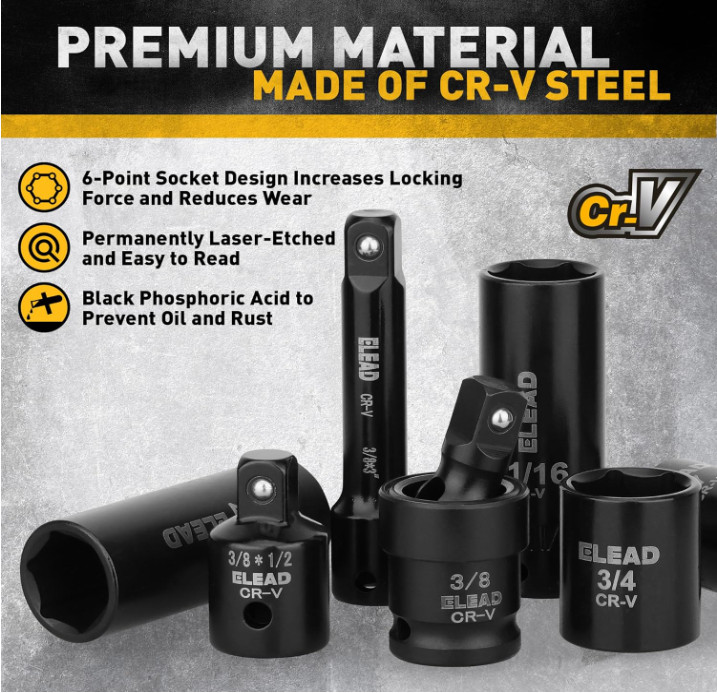 3/8» Drive Impact Socket Set 50Pcs Shallow & Deep Socket Set Metric & Standard