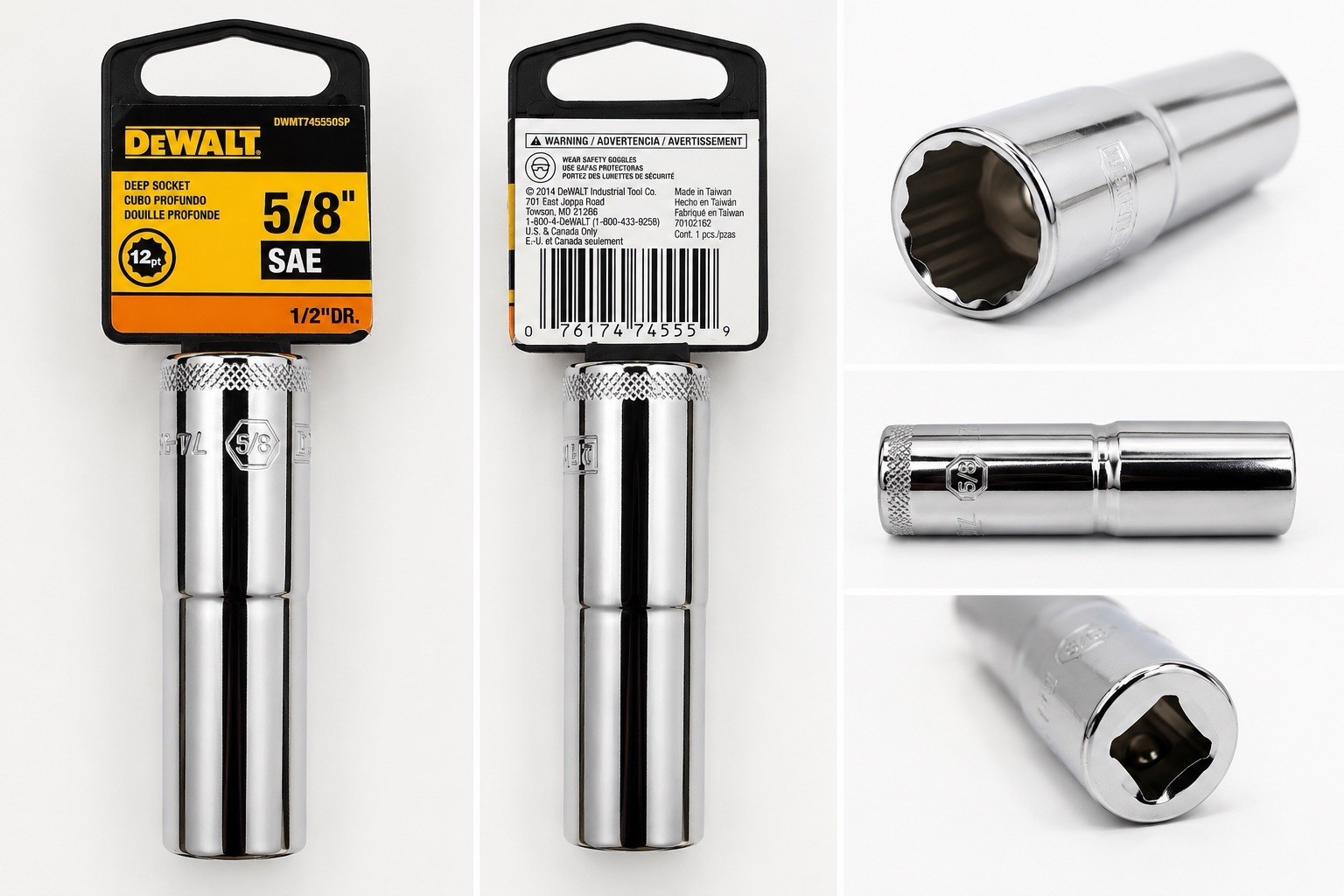 5/8″ DeWalt 1/2″ Drive SAE Socket Chrome Deep 6pt New