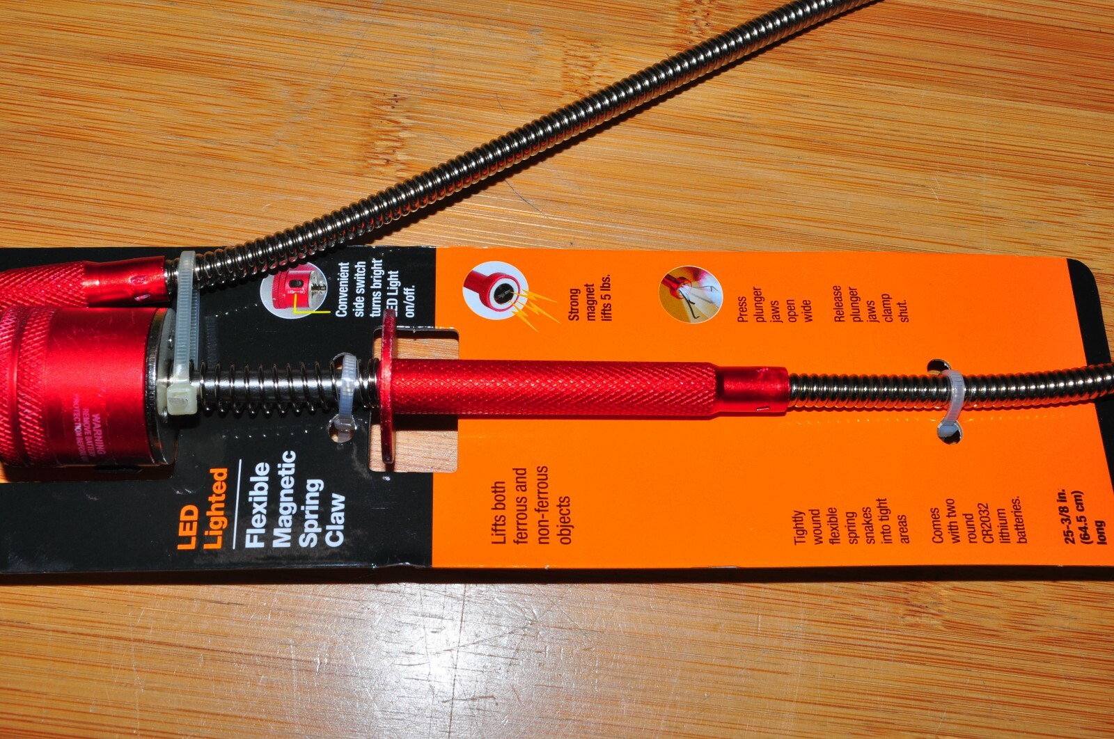 Ullman Devices 16MLT Magnetic Pick-Up Tool, Flexible Spring Claw, LED Lighted, 2