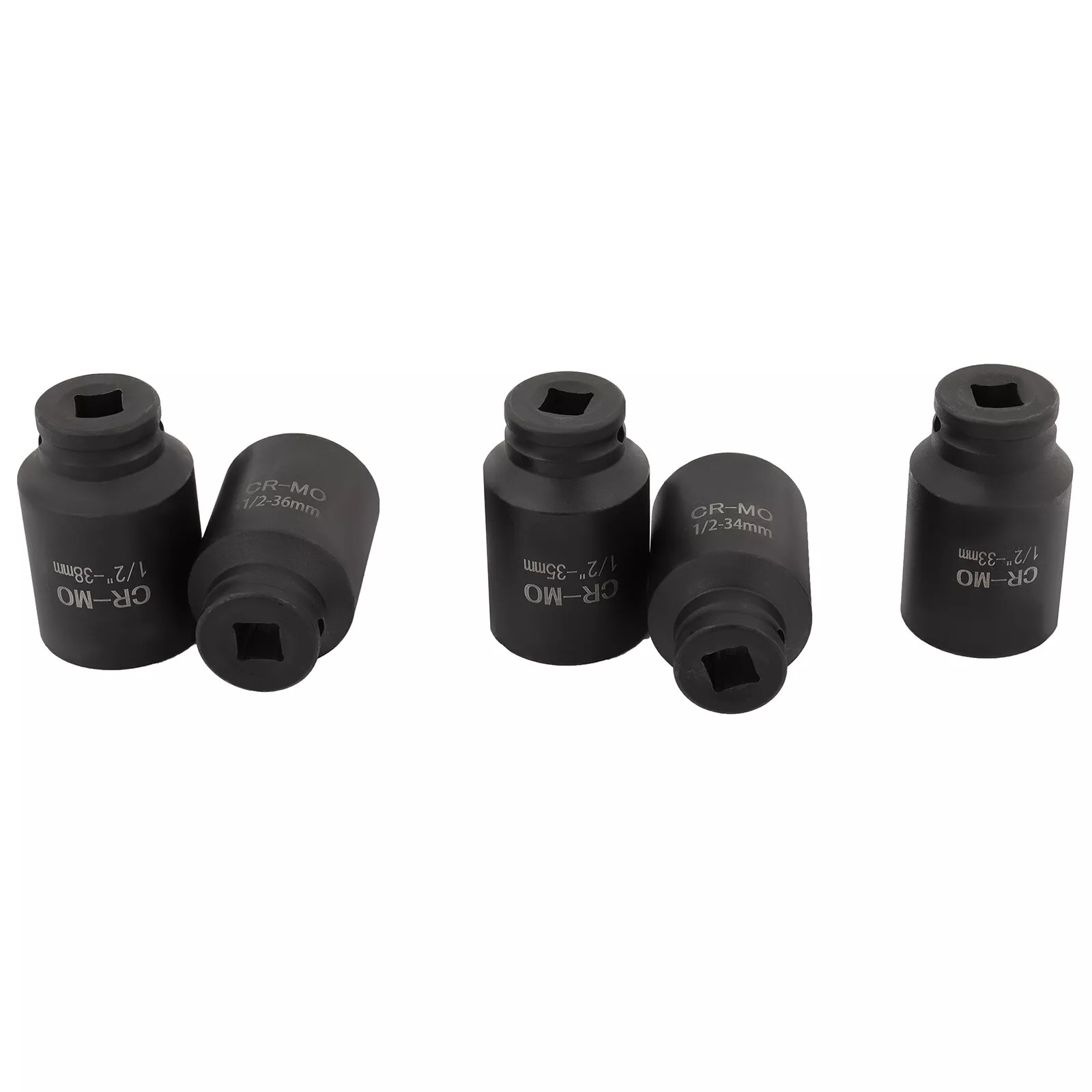 5Pcs 6 Point 33mm 34mm 35mm 36mm 38mm 1/2″ Drive Deep Impact Axle Hub Socket Set