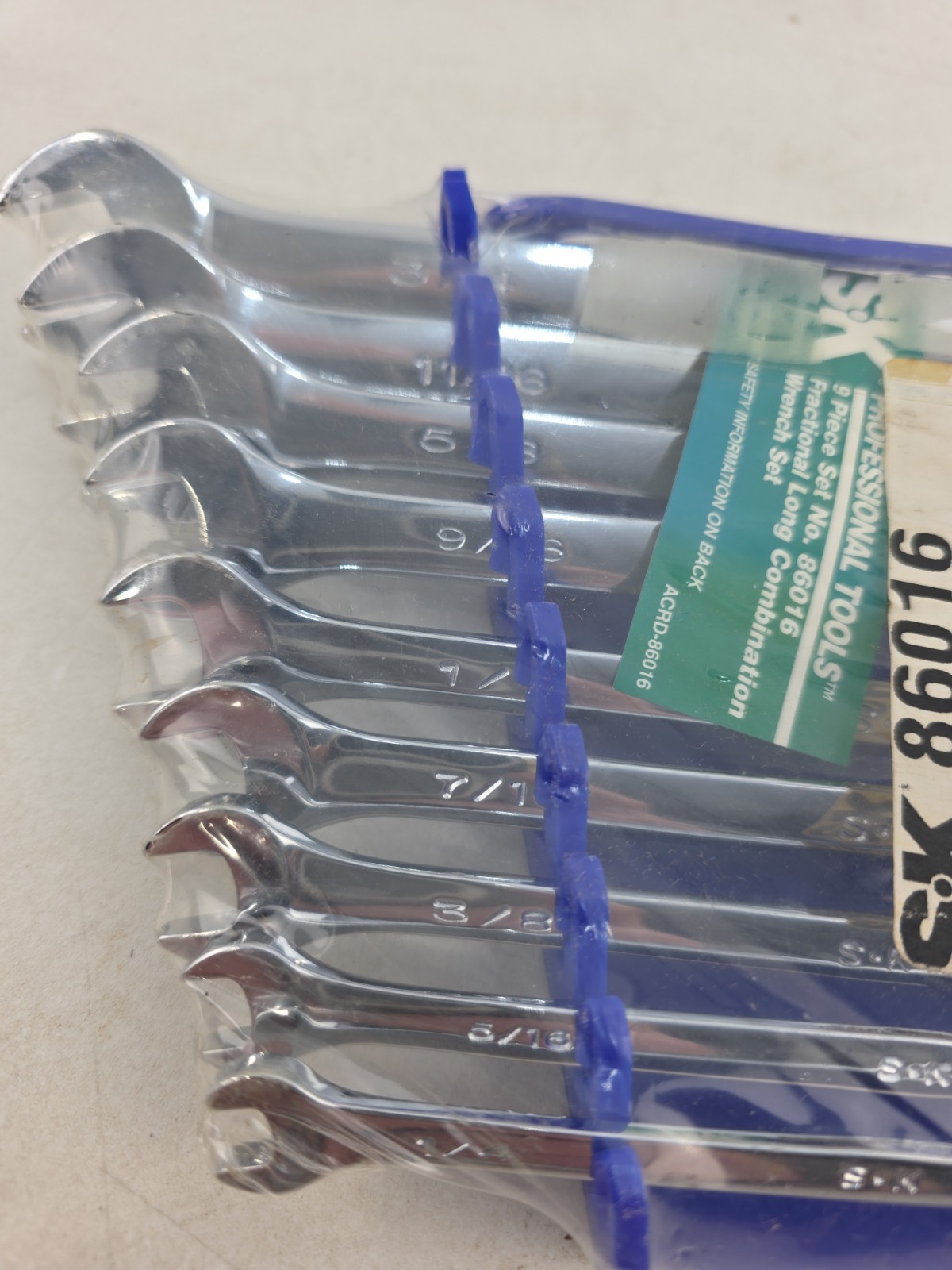SK 86016 9 Pc SAE Long Combination Wrench Set USA SuperKrome Factory Sealed NOS