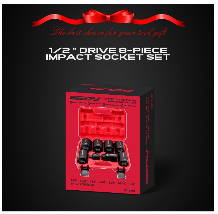 8-Piece SAE Deep Impact Socket Set – 1/2-Inch Drive for Wheel Axle Nuts
