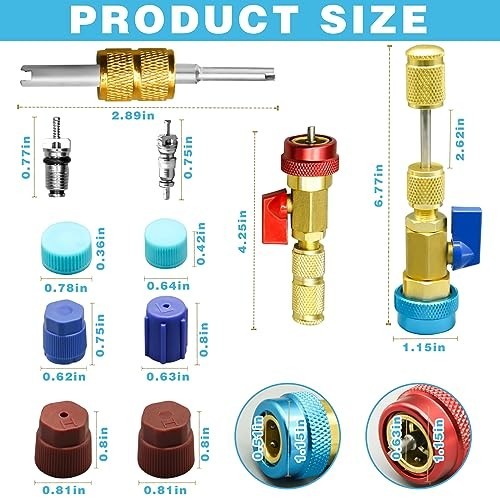 31Pcs R134A AC Valve Core Removal Tool Set, Quick Installer for High/Low Pressur