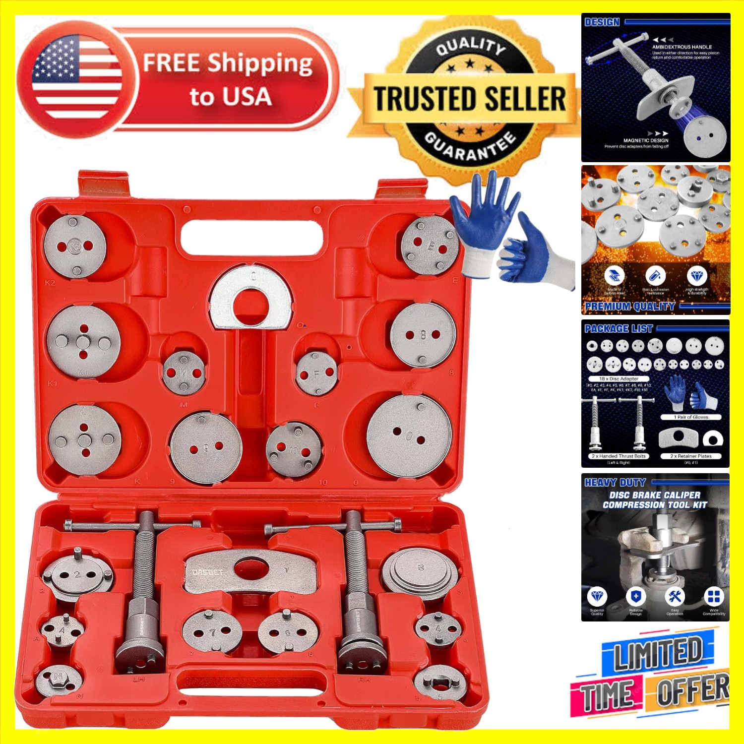 Universal Disc Brake Caliper Tool Set – 24pcs with 18 Adapters and Carry Case