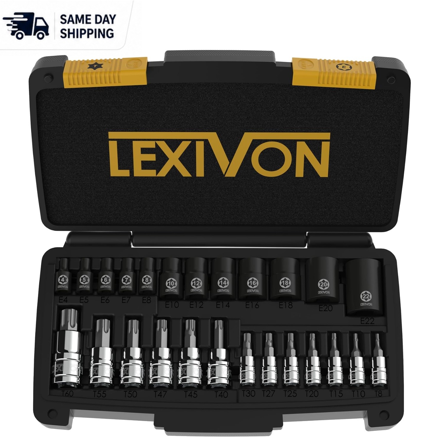 Master Torx Bit and Socket Set – S2 and Chrome-Plated Steel, 25 Pieces