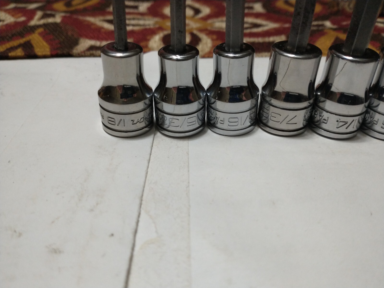 SNAP ON 207EFAMY AWM12D. 3-12MM. 1/8″-3/8″. 16 PIECES IN ALL. 3/8″ DRIVE HEX SET