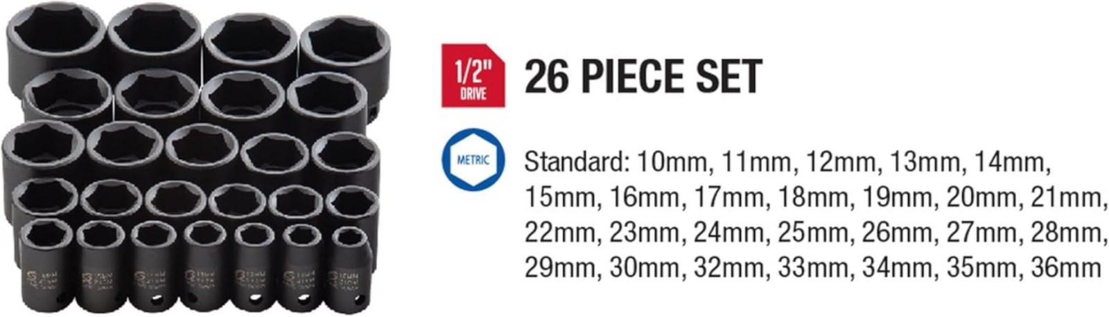 Lifetime Guaranteed 26-Piece Metric Impact Socket Set with Cr-Mo Steel Precision
