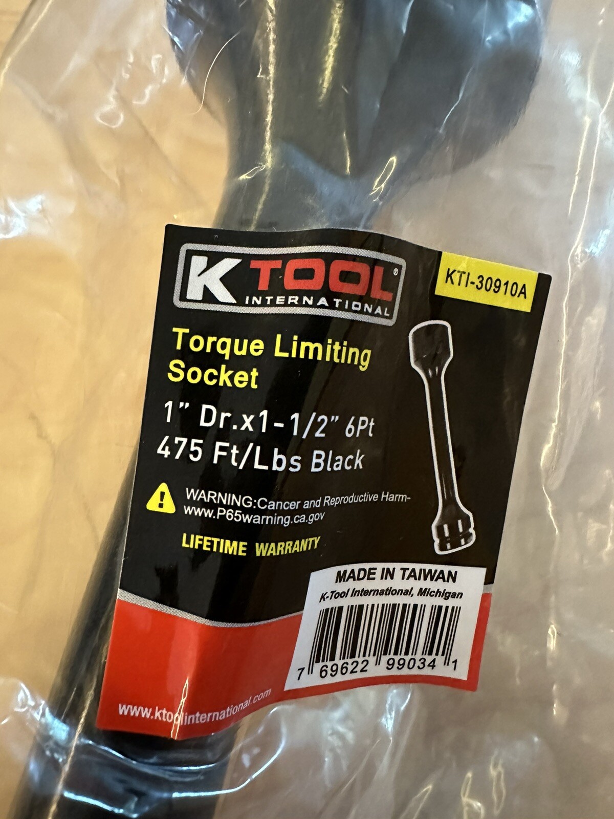 Torque Limiting Socket 1-1/2” Hex 475 Ft Lb 1” Drive Black KTI30910A (AE-80)