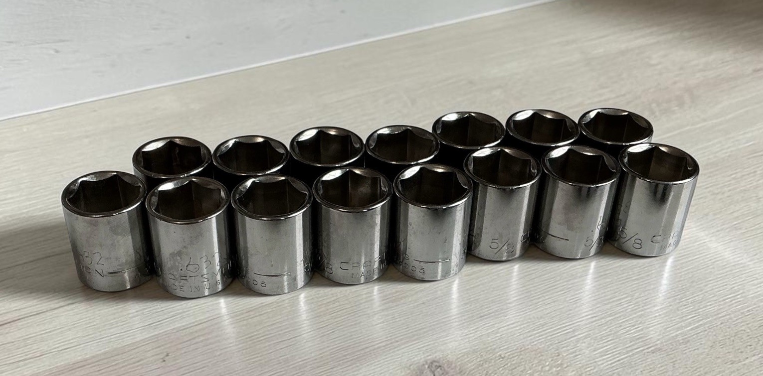 Lot Of 15 Vintage Craftsman 5/8 Sockets 3/8 Drive 6 Point G Series 43205 USA
