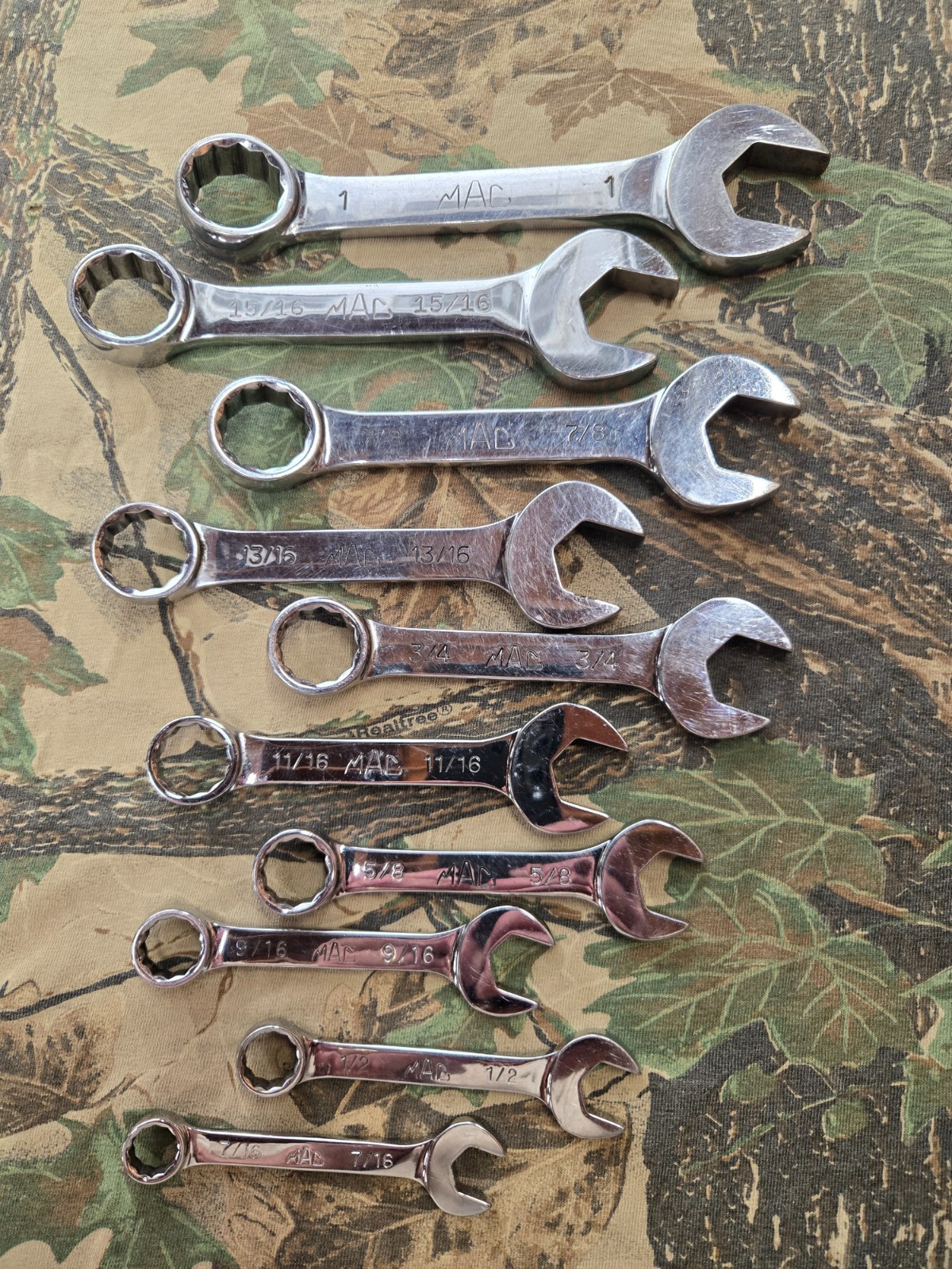 Vintage Mac Tools 10 pc. SAE shorty/stubby wrench set in plastic tray