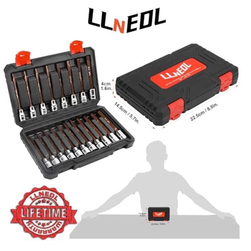3/8 Inch Drive Long Allen Hex Bit Socket Set 19PC Standard SAE & Metric Sockets