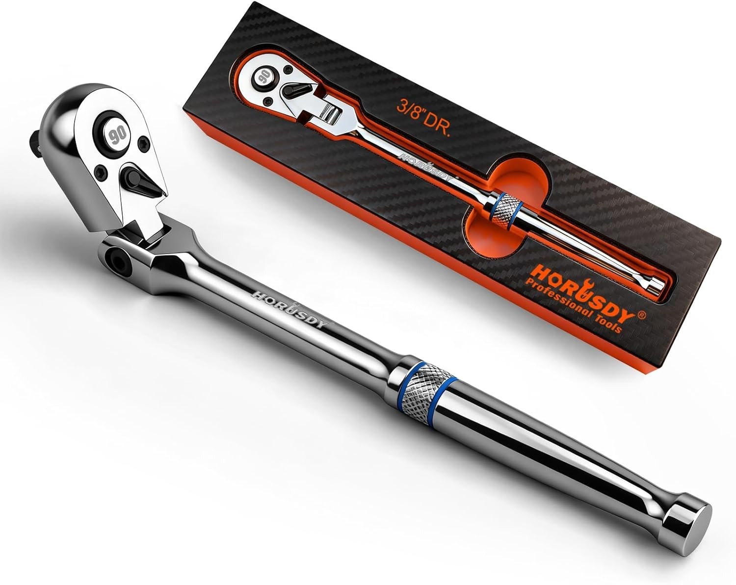 3/8″ Drive 90-Tooth Flex Head Ratchet Handle, 180° Adjustable CR-V Ratchet wi…