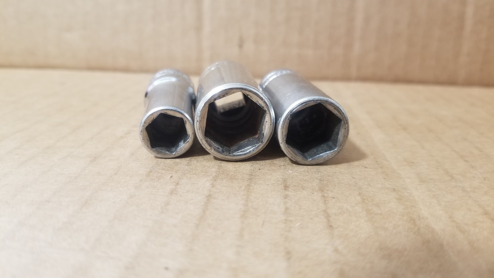Vintage S-K USA 40418 9/16 & 40416 1/2 & 40412 3/8 6-Point Sockets VGC