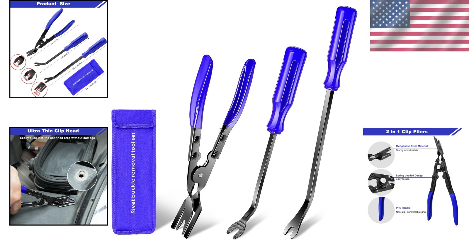 Ergonomic Auto Trim Repair Tool Set – Pliers, Fastener Remover & Storage Bag