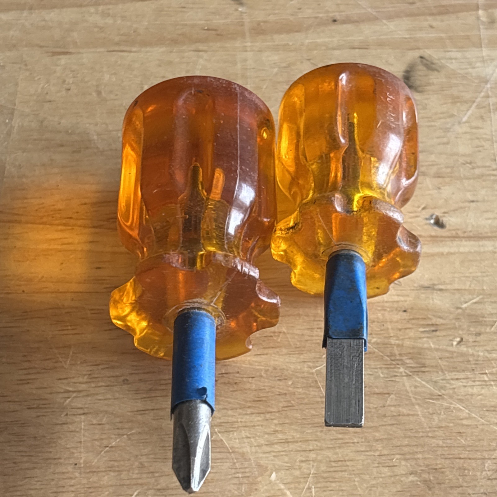 Jensen Tools Short Stubby Flat Slotted Phillips Screwdriver Set Orange 2pc USA
