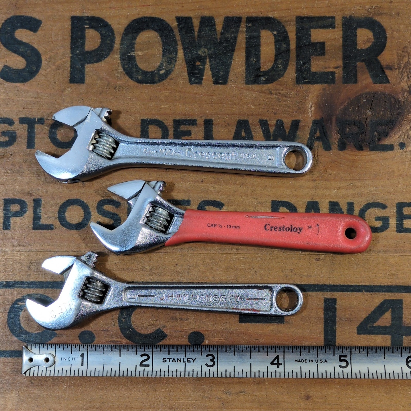Vintage 4″ Adjustable Wrench USA Lot of 3, Crescent, JH Williams