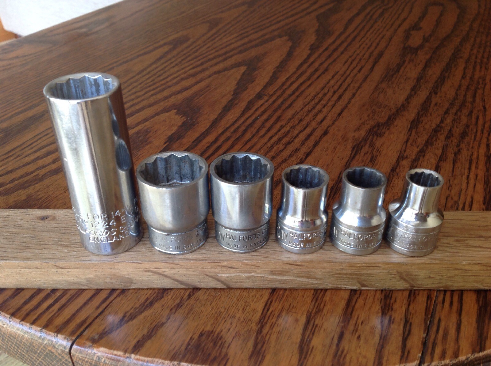 6 Halfords Sockets 1/2″ To 3/16″Whitworth With 1/2″Drive & 7/16″w Plug Socket.