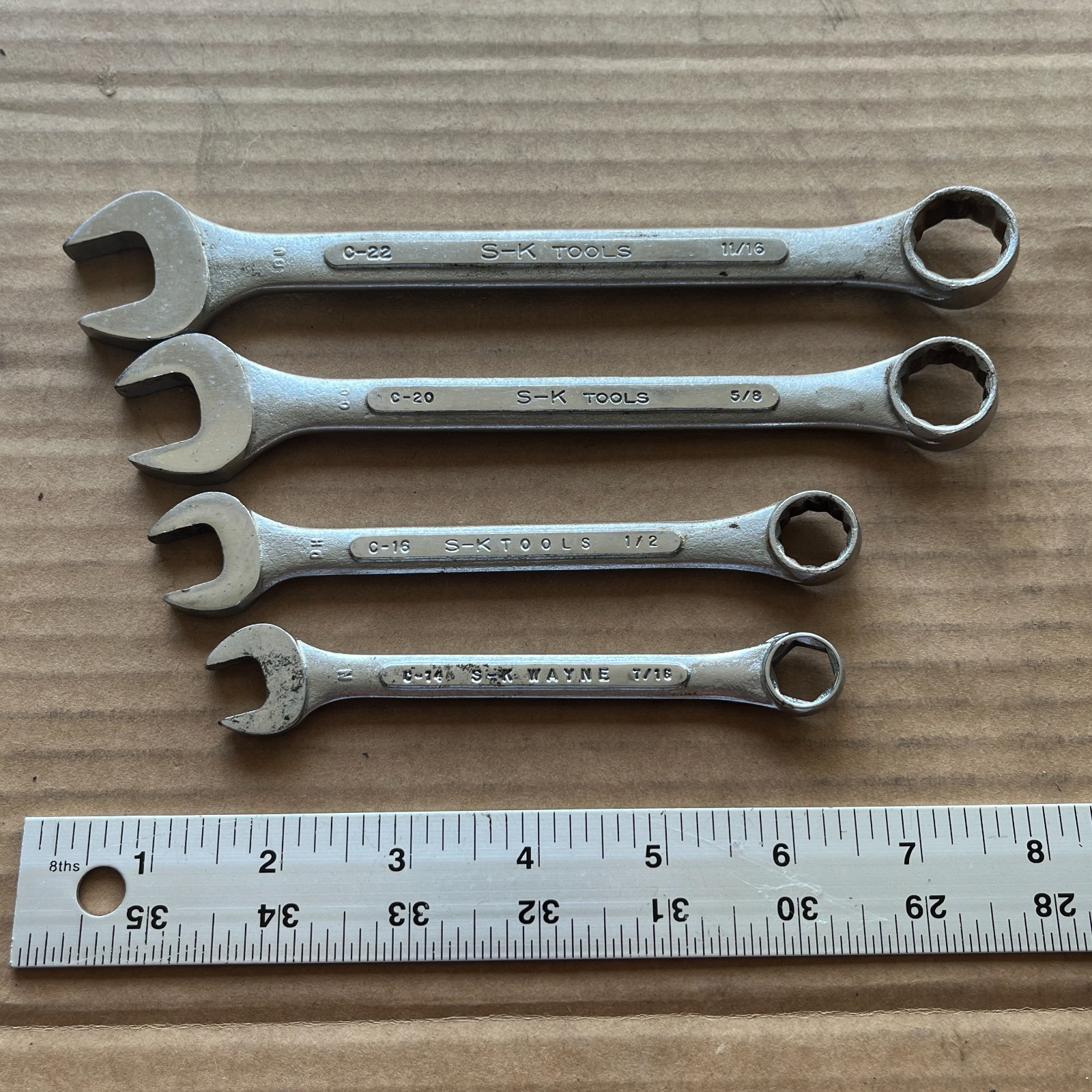 S-K SK Tools C-14 — C-22 Combination Wrench 7/16-11/16″ Inch, 12 Pt USA – 4 pc