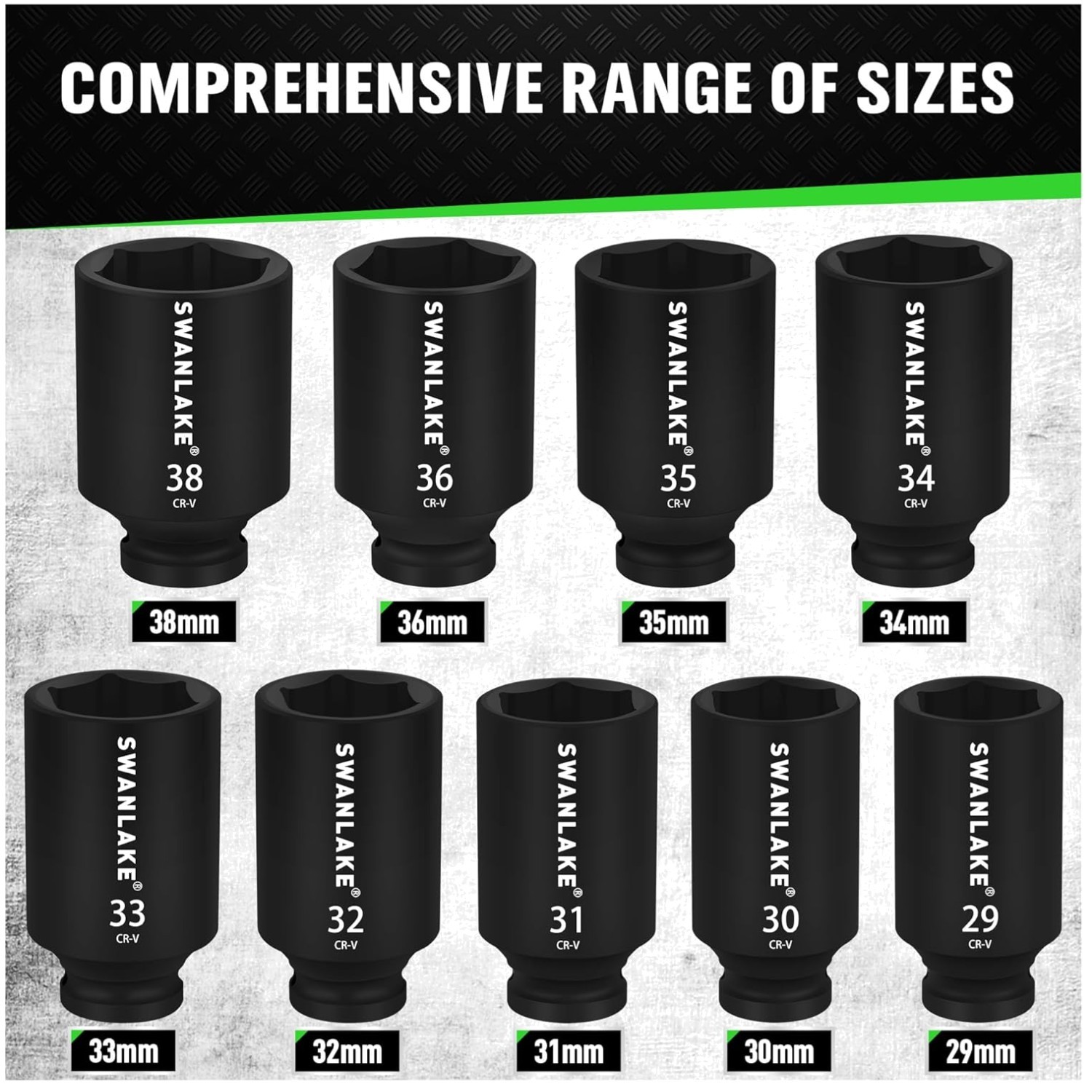 SWANLAKE 9-Piece 1/2″ Impact Axle Nut Socket Set,