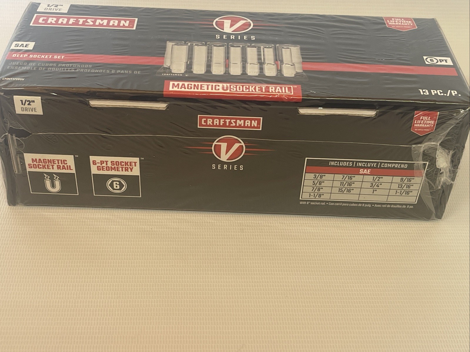 Craftsman V-Series 1/2″ Drive 13 Piece SAE Deep Socket Set CMMT17395V