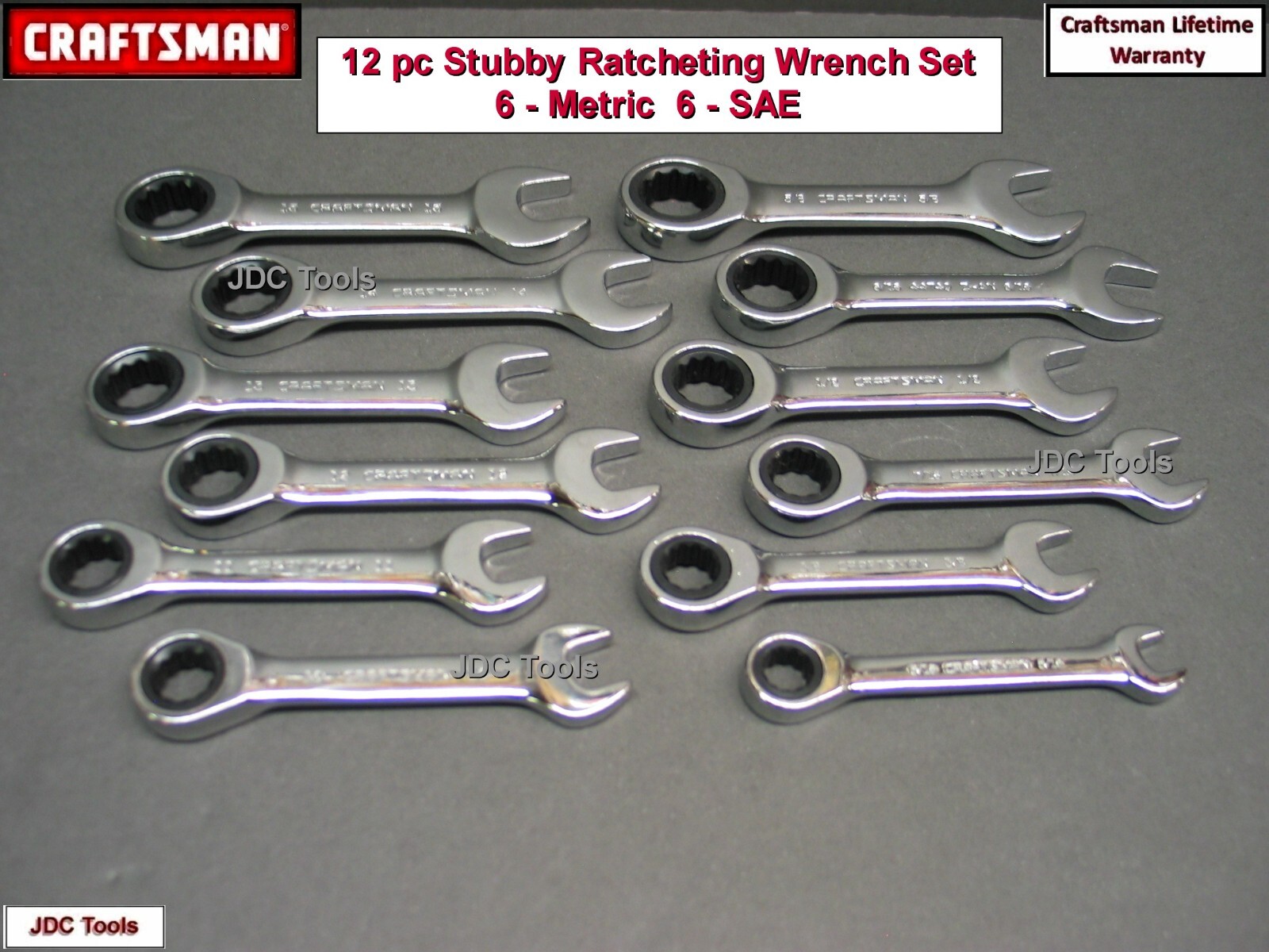 CRAFTSMAN TOOLS 12 pc Stubby Ratcheting Wrench Set SAE MM