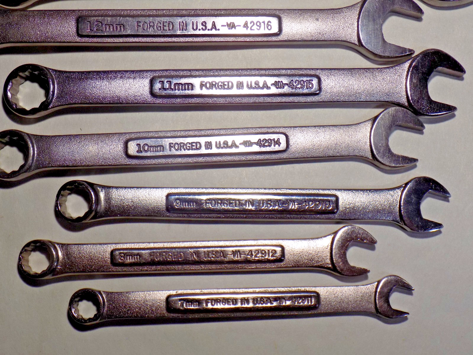A++ Near Mint 13 Pc. USA Craftsman -VA- 7-19MM Satin Finish Combo Wrench Set-A++