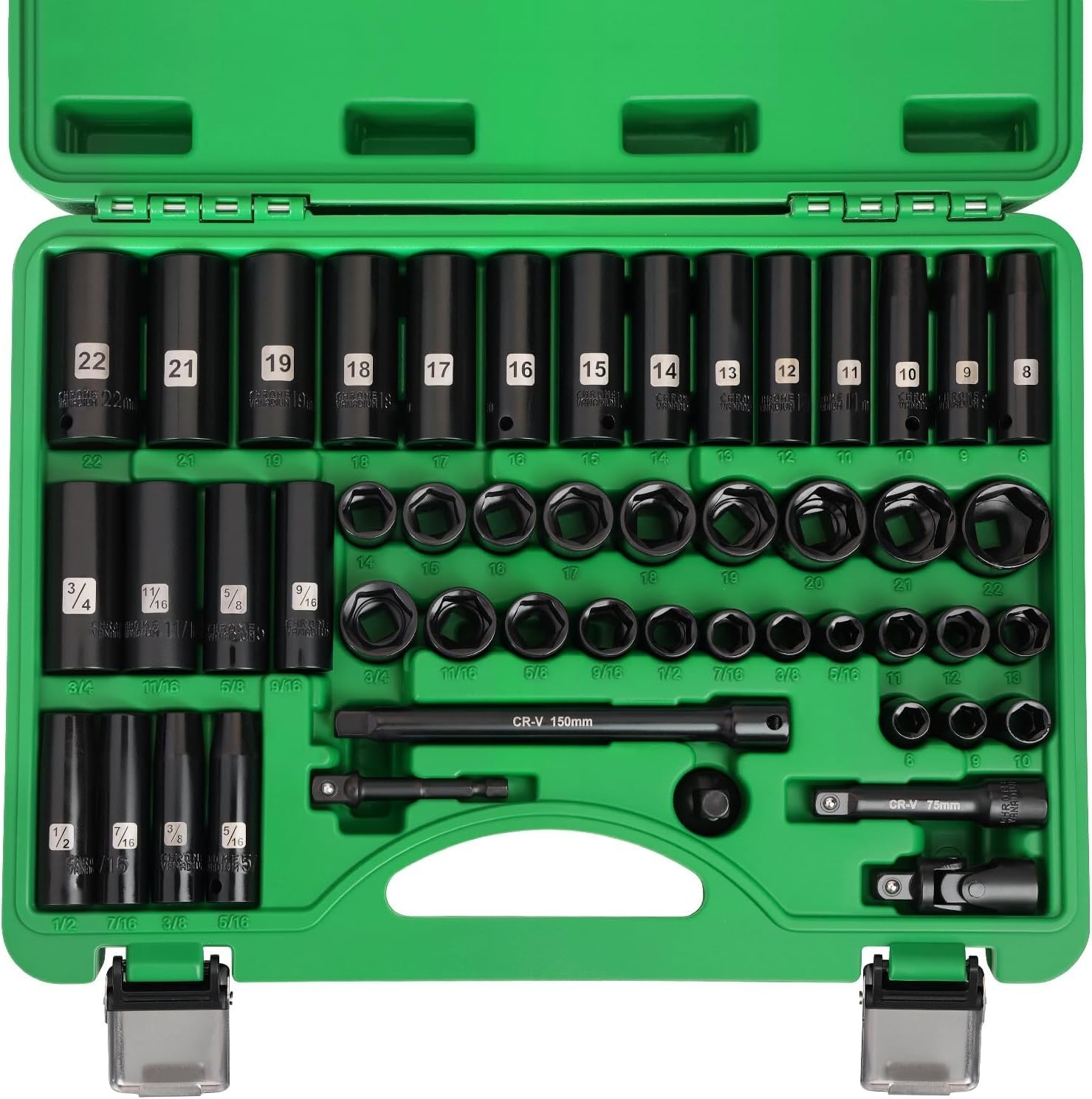 3/8″ Drive Impact Socket Set, 50 Piece Standard SAE 5/16 to 3/4 inch and Metr…