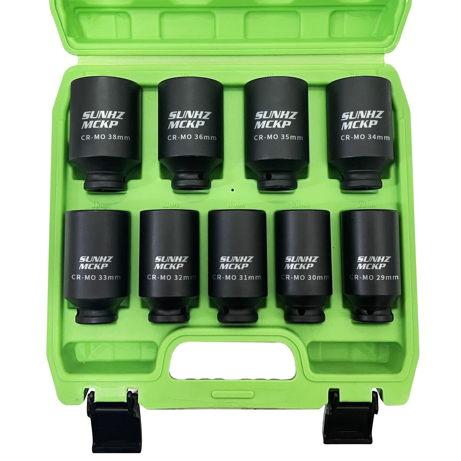 9-Piece 1/2″ Drive Deep 6-Point Impact Socket Set, Metric Cr-Mo Axle Nut 29-38mm