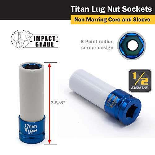TITAN 21095 4-Piece 1/2-Inch Drive Non-marring Impact Deep Lug Nut Socket Set