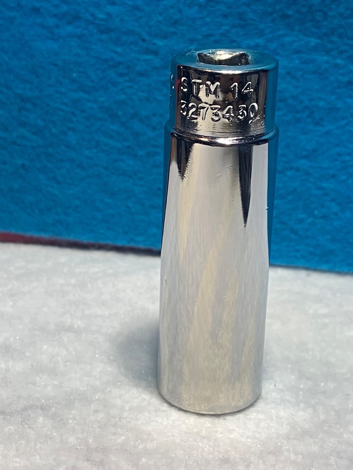 Snap-On STM14 7/16″ SAE 1/4″ Drive Deep Chrome 6-Pt Socket Retro Underline logo