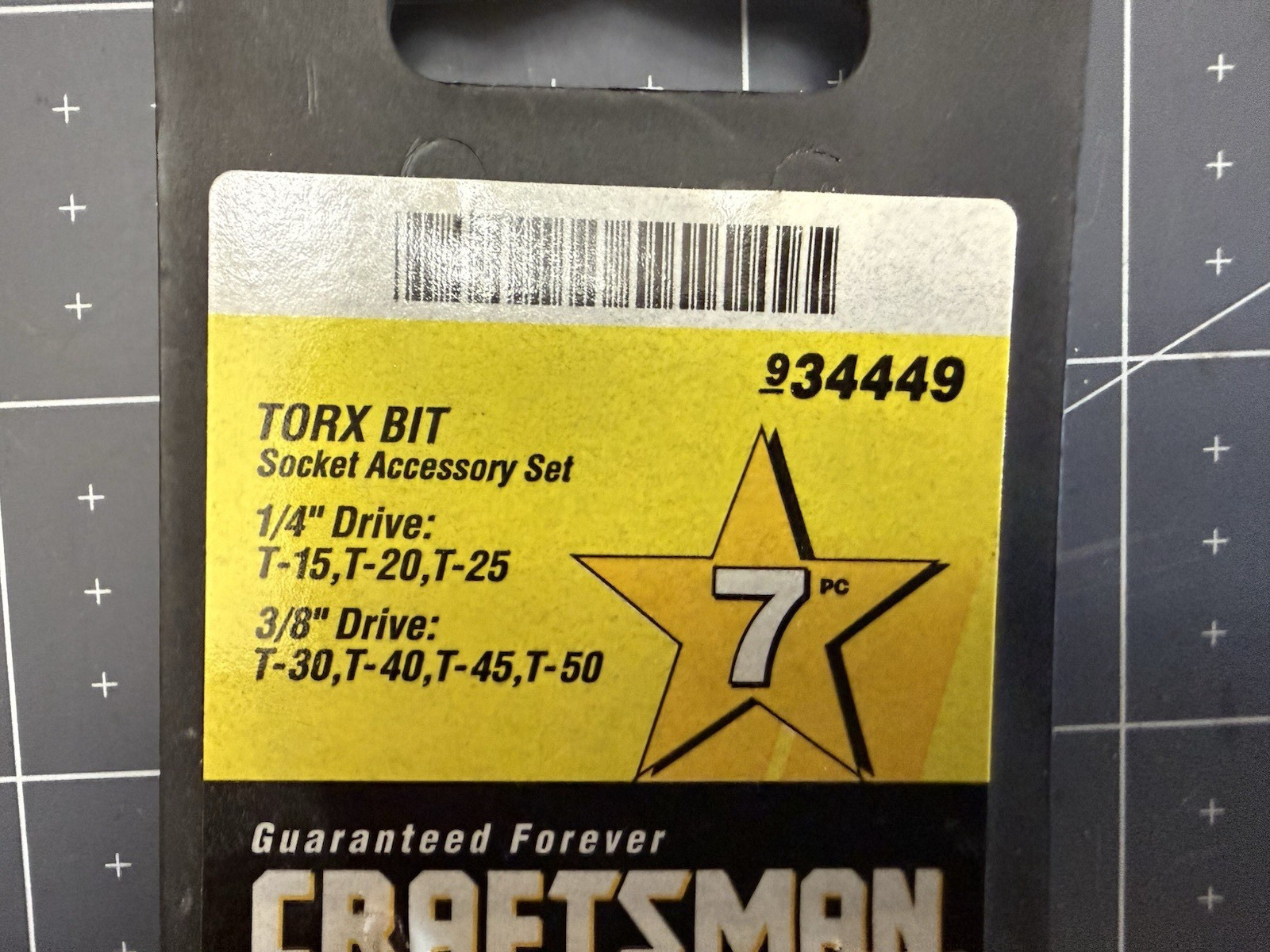 Craftsman 934449 Torx Bit Socket Set 7pc 1/4″ -3/8″ Drive T15-T50 GK Made USA