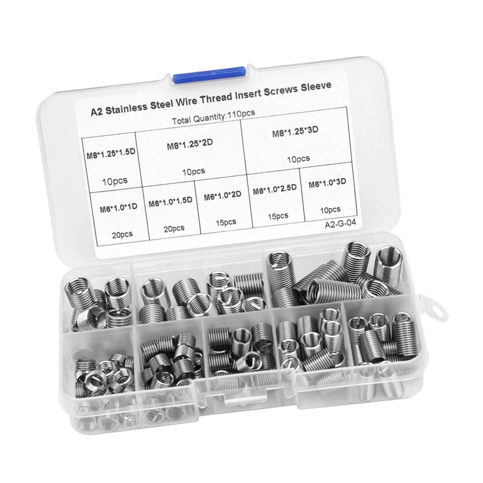 110Pcs Wire Screw Sleeves Stainless Steel Thread Inserts Kit Thread Repair