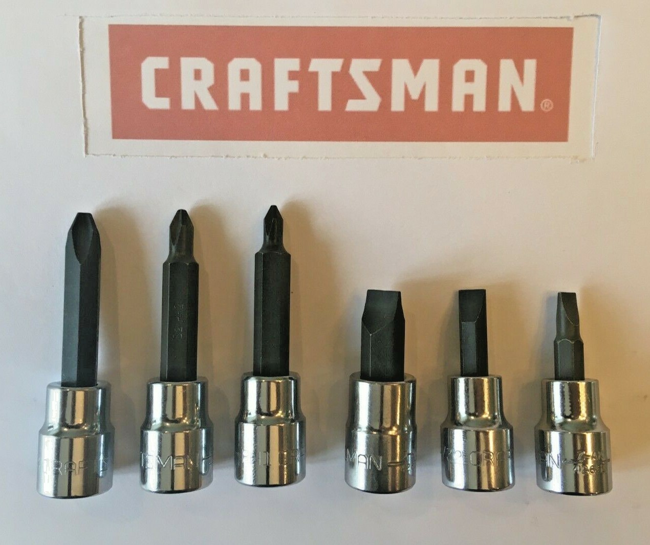 Craftsman Screwdriver Bit Socket Set Phillips Flat 3/8″ Drive 6pc P1 P2 P3