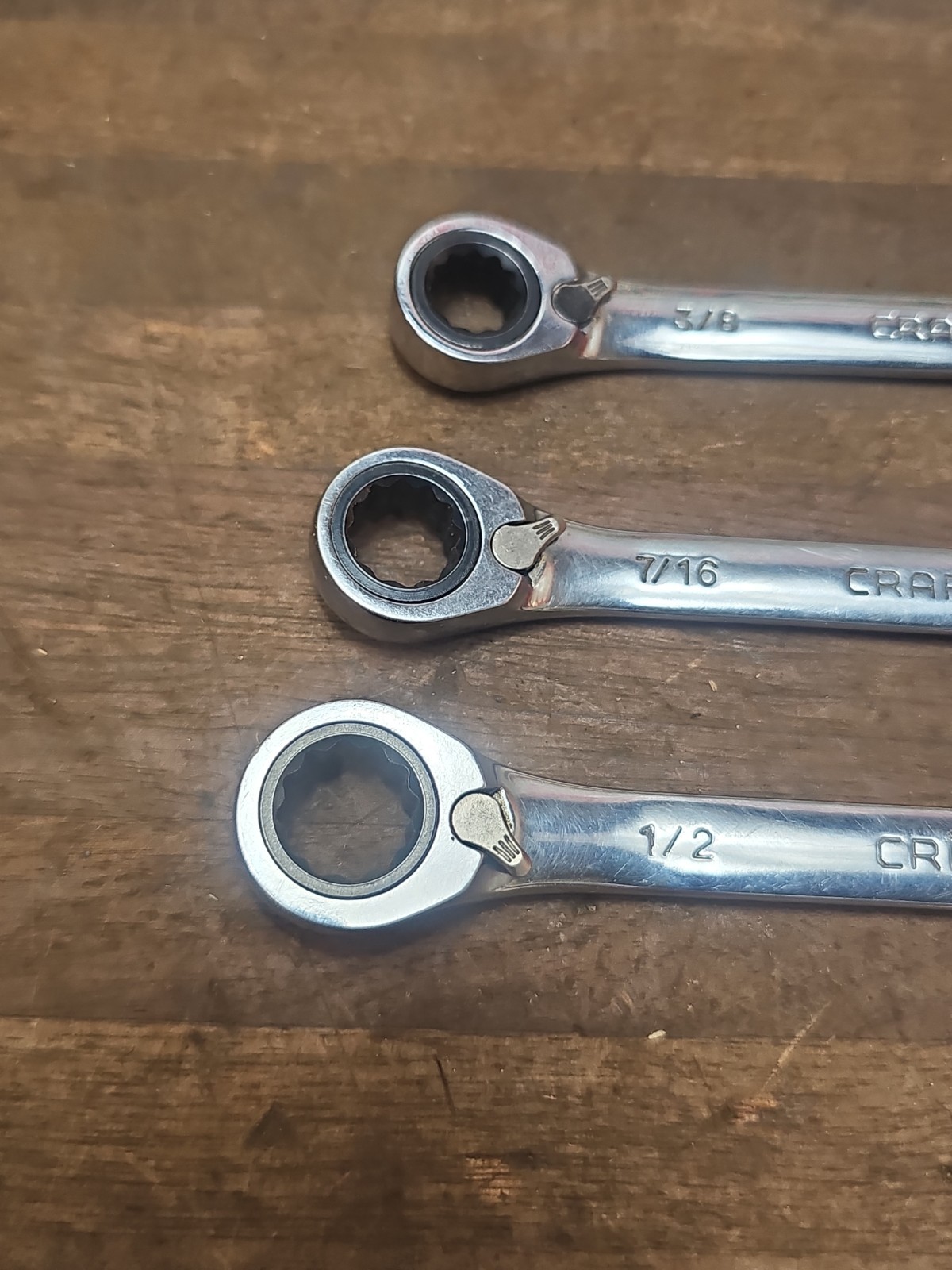 A128- 3 CRAFTSMAN -GK- USA SAE REVERSIBLE RATCHETING WRENCHES – 3/8 7/16 1/2