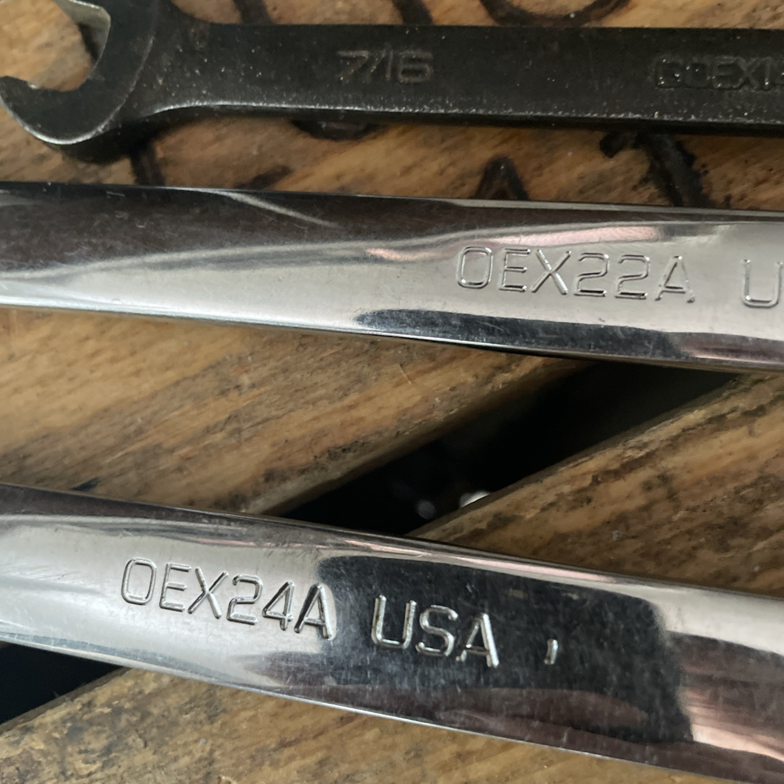Snap-On Wrench Lot X 4 Chrome/ Industrial Finish 3/4 – 11/16 – 7/16 X 2 GOEX OEX