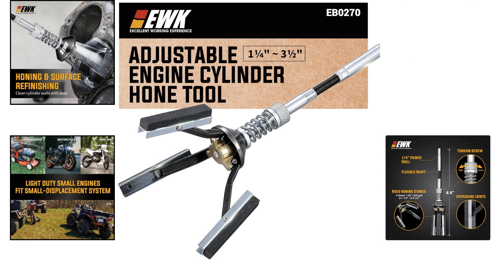 3-Stone 220 Grit Engine Hone Tool – Zinc Plated for Precision Engine Restoration