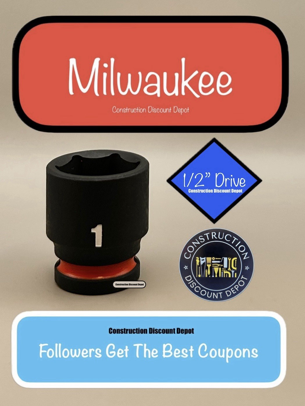 Milwaukee 49-66-6210 1″ In. Shockwave Impact Duty 1/2″ Drive Shallow Socket
